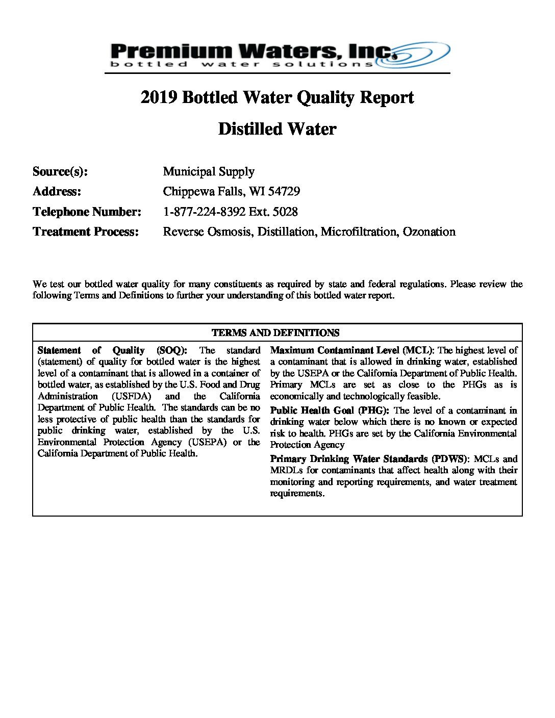 2019 CCR WI Distilled Water English Premium Waters