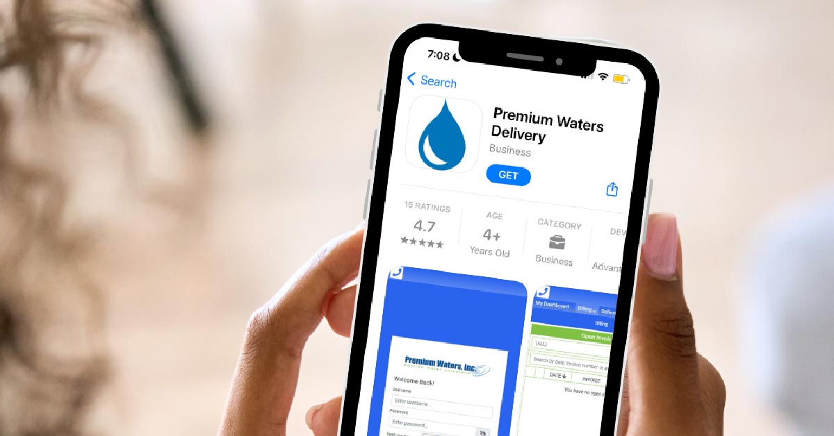 Premium Waters App on a phone